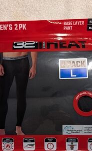 New 32 Degrees Men's Heat Stretch Quick-Dry Base Layer Pant 2-Pack Black Size L